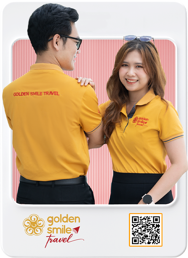 Sắc áo vàng - đỏ của Golden Smile Travel vô cùng nổi bật 